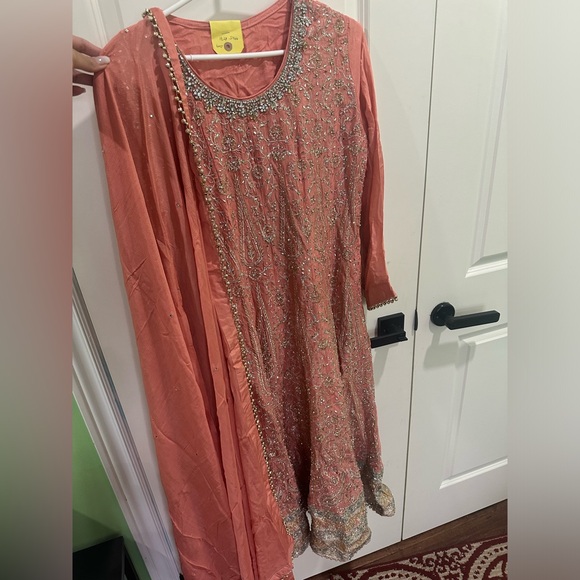 Pink anarkali suit with sharara pants - Picture 2 of 3